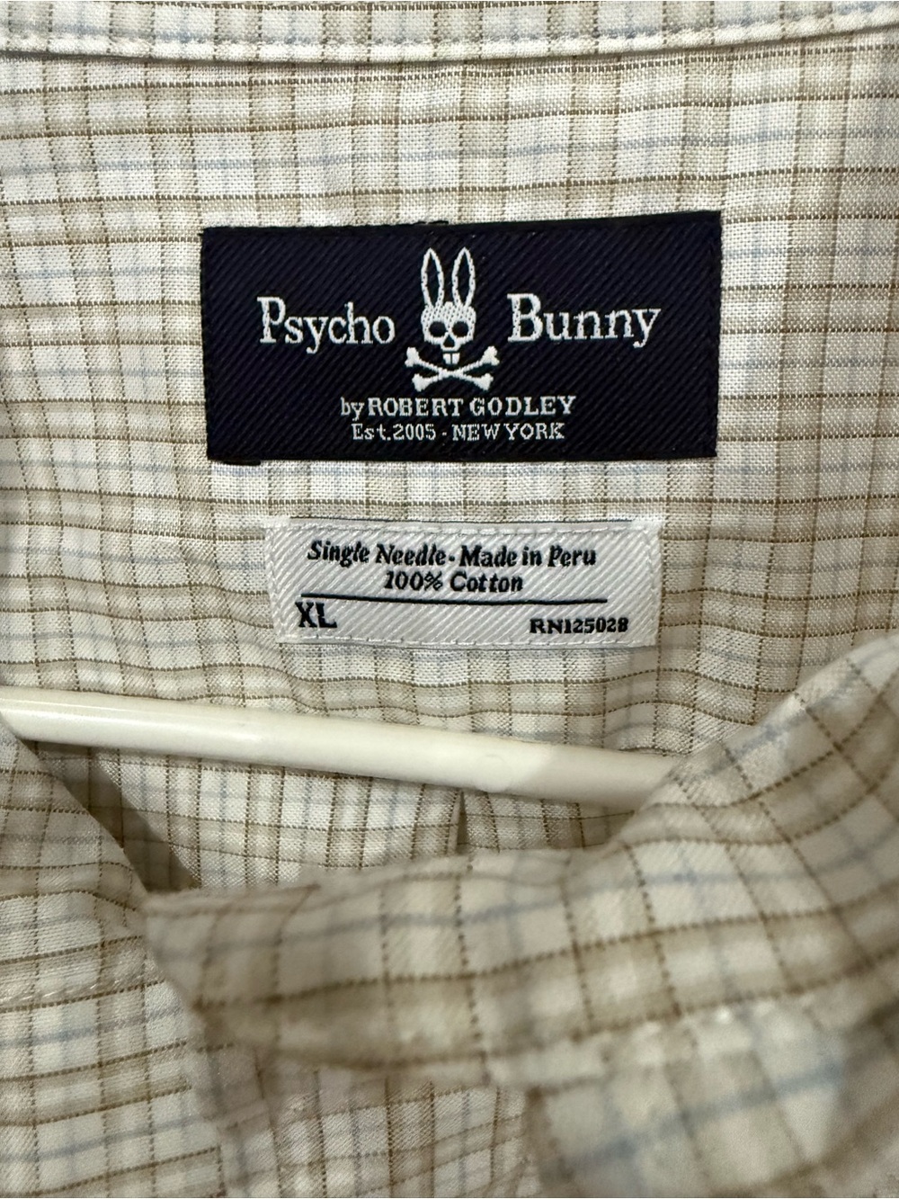 Psycho Bunny Robert Godley Men’s XL Plaid Button Down Shirt Cotton Beige - Picture 4 of 4